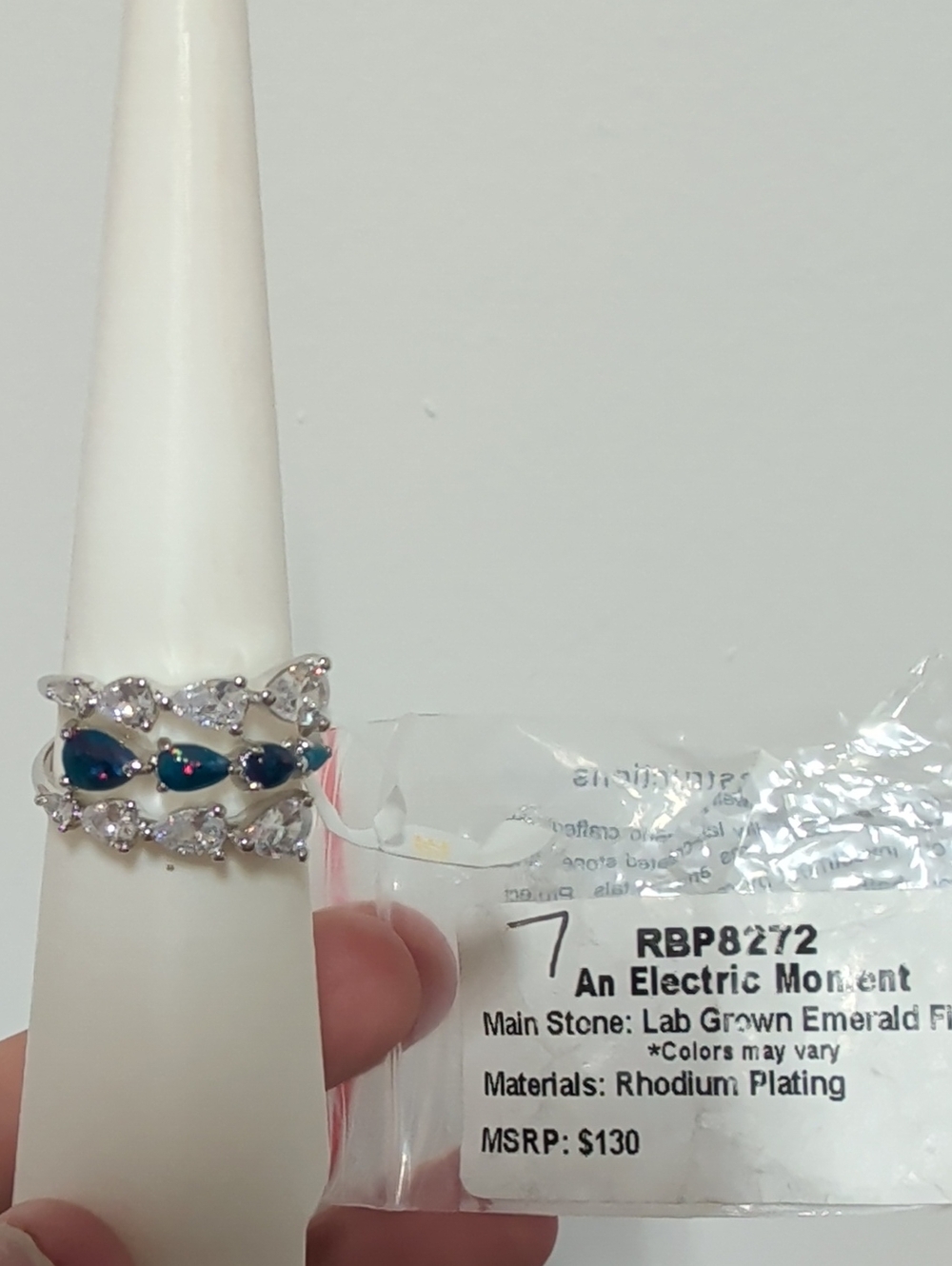 Bomb Party An Electric Rhodium Plated Ring  Fire Emerald Opal October Bday